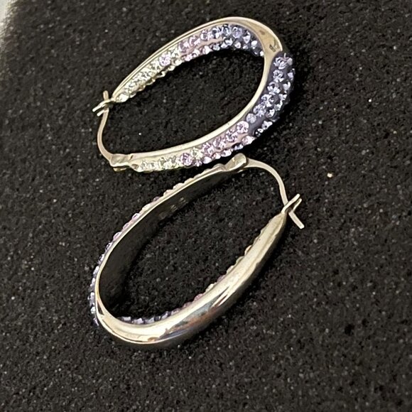 Purple to White Ombre Crystals Inside Out Hoop Earrings Sterling Silver 925 AU - Picture 8 of 12